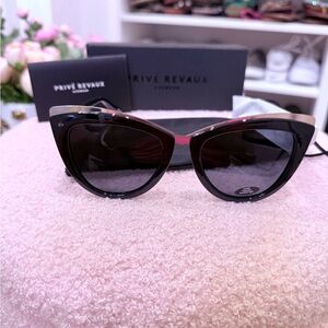 Privé Revaux Black and Gold Cat-Eye Sunglasses NWT